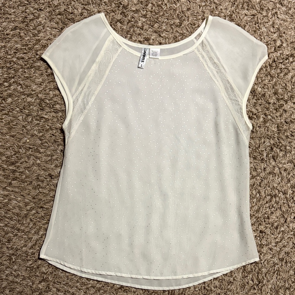 Wurl Cream Sheer Blouse with Sparkle Detail